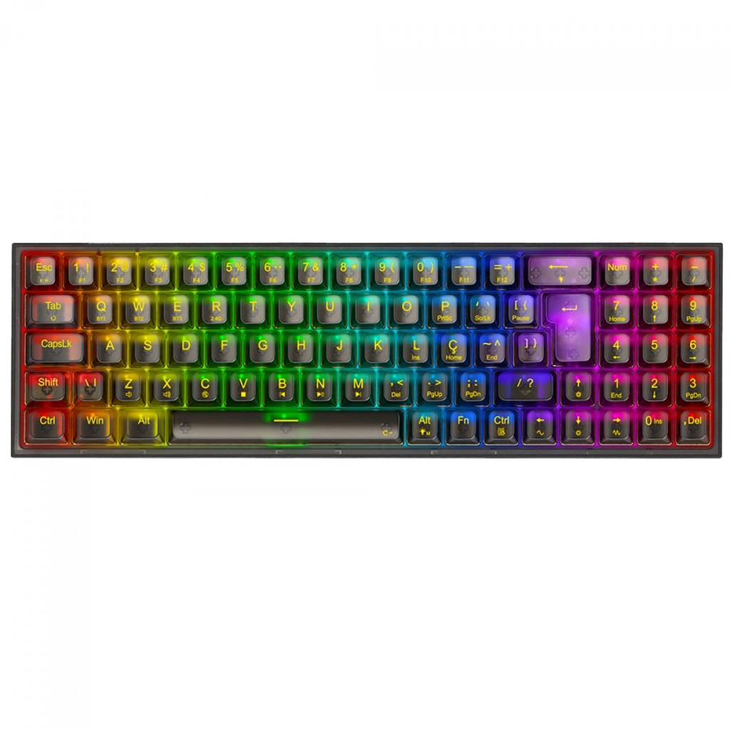 Teclado Gamer Mecânico Redragon Pollux Pro Clear, RGB, Wireless, Bluetooth, Preto