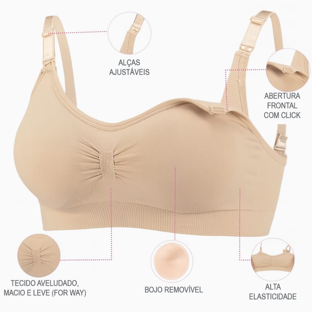Sutiã de Amamentação Plus Size com Bojo Removível Alça Ajustável Confortável Sustentação Extra Prático Mamãe Uso Diário