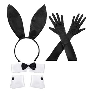 Kit Orelhas Coelho Páscoa Preto Festa Fantasia Coelhinha 5pç Sexy Playboy Cetim Orelhinha Gola Punho em Oferta na Shopee