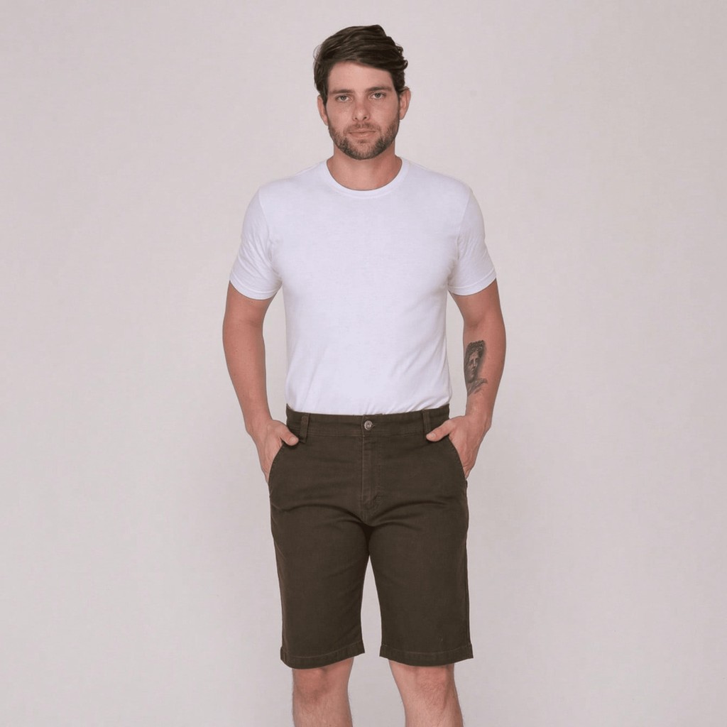 Bermuda Masculina de Sarja Premium com Elastano Diversas Cores