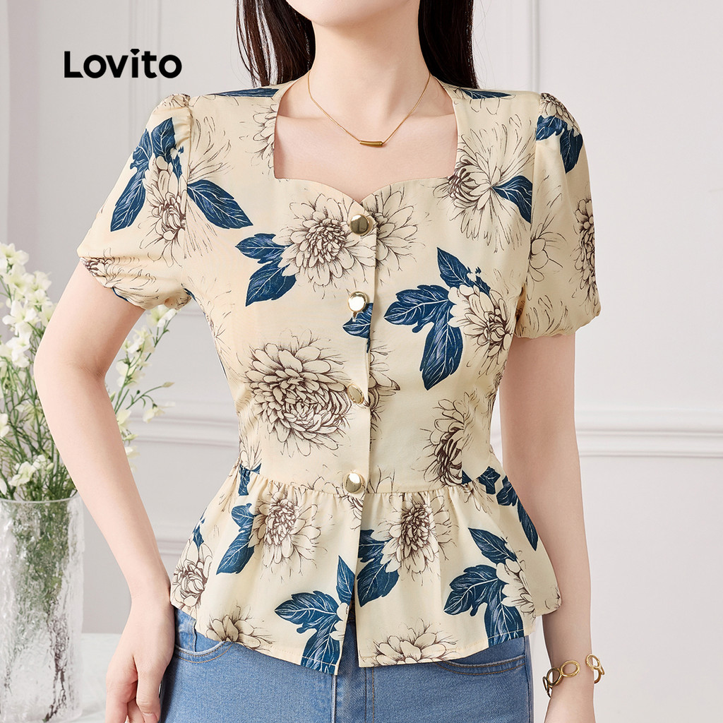 (New) Lovito Blusa Casual com Botões para Primavera/verão para Mulheres L150ED219 em Oferta na Shopee