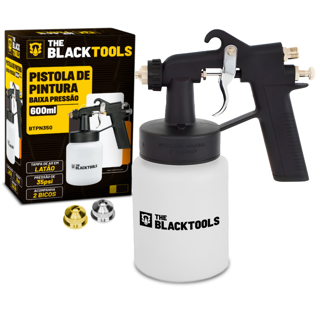 Pistola De Pintura Ar Direto Com Copo 600ml Baixa Pressão Btpn350 The Black Tools em Oferta na Shopee
