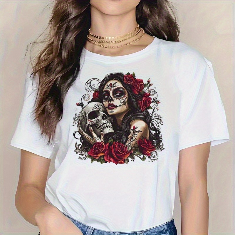 Camiseta Feminina Oversized Caveira Rosa Tatuagem Estampada Premium Confortável Estilosa Moderna Casual