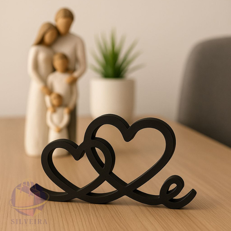 Estatueta Coração Romance 24cm - Decoração Casal Amor Eterno Enfeite para Mesa Quarto Prateleira