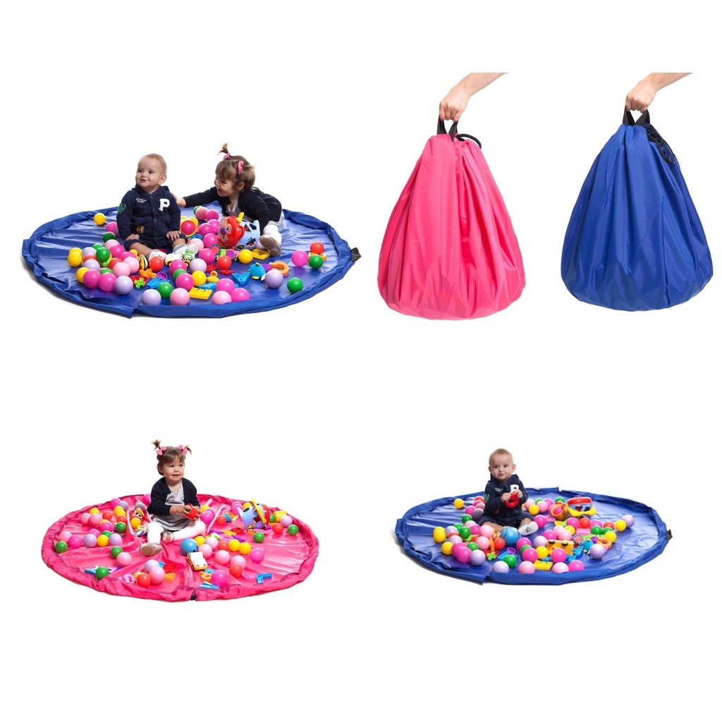 Saco Organizador De Brinquedos Redondo Tapete De Brincar Azul Meninos