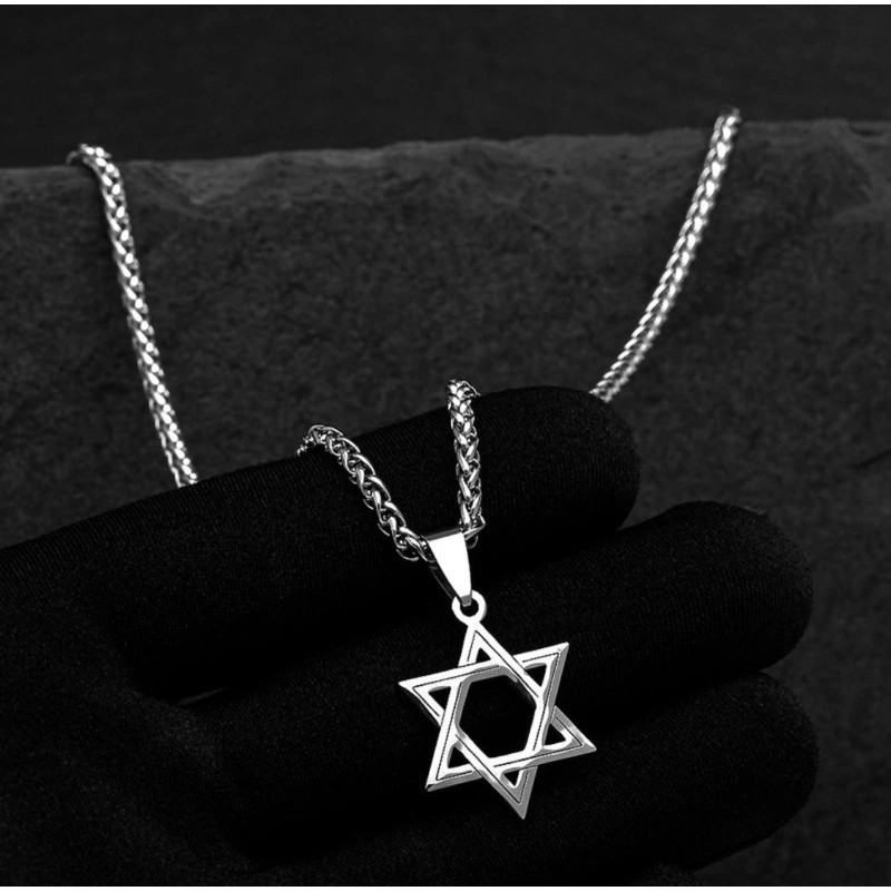 Exclusivo Colar Masculino Corrente Masculina Cordão Cor Prata Aço Cirúrgico Inoxidável Estrela De Davi Pingente Moda Gos
