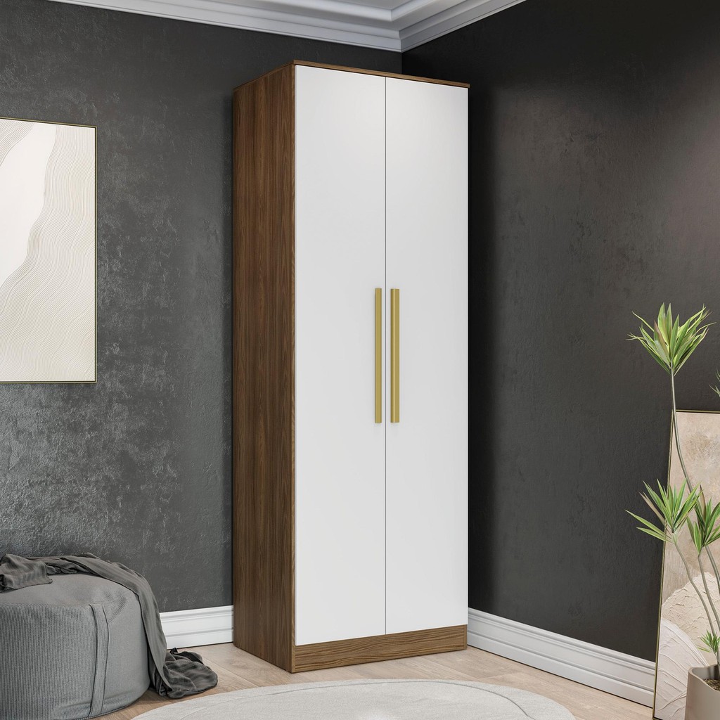 Guarda-Roupa 2 Portas 2 Cabideiros Kappesberg Adapt Nogueira/Branco 80cm em Oferta na Shopee