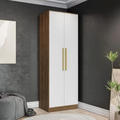 Guarda-Roupa 2 Portas 2 Cabideiros Kappesberg Adapt Nogueira/Branco 80cm
