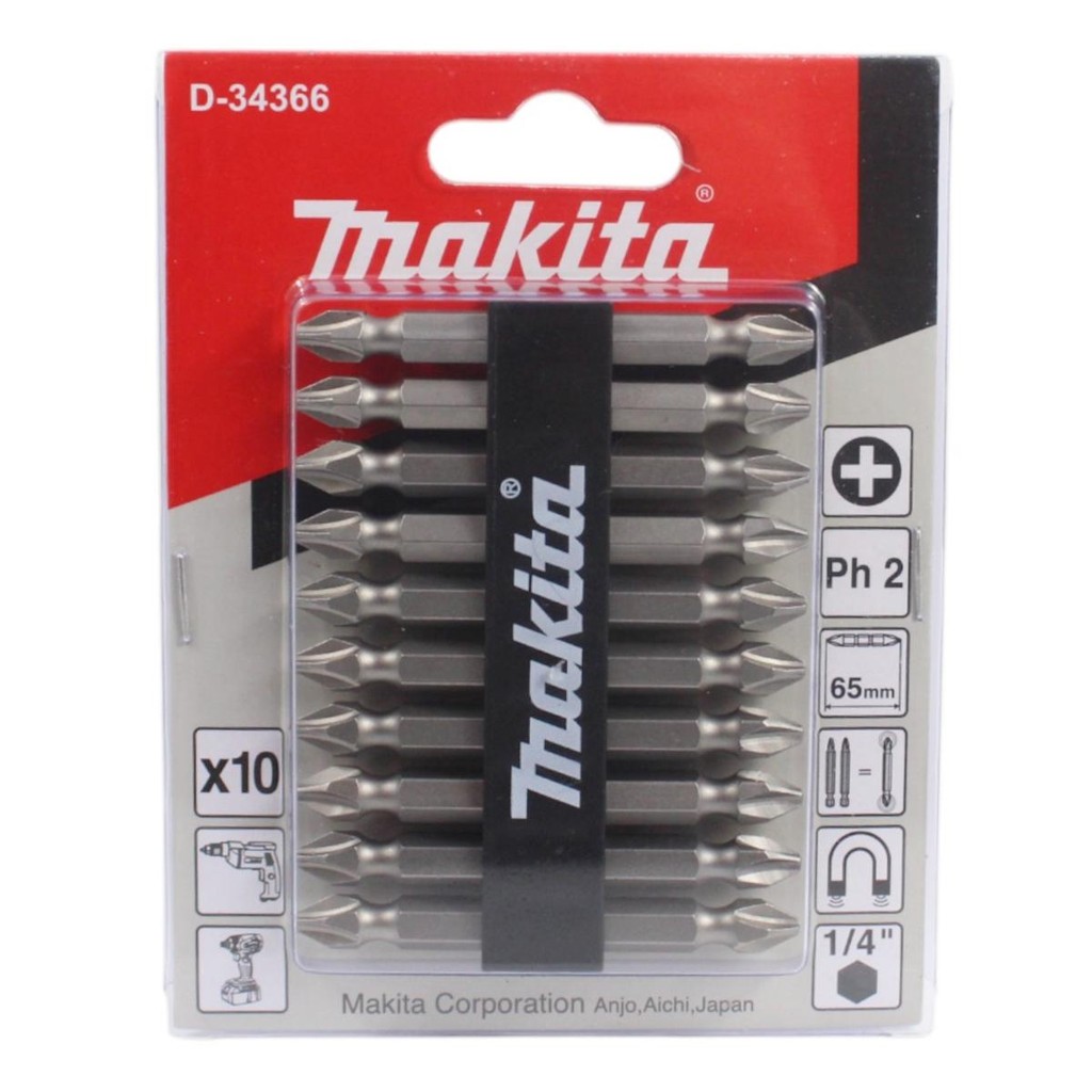 Bits Ponta Philips Ph2 Com 10 Peças D-34366 Makita Original