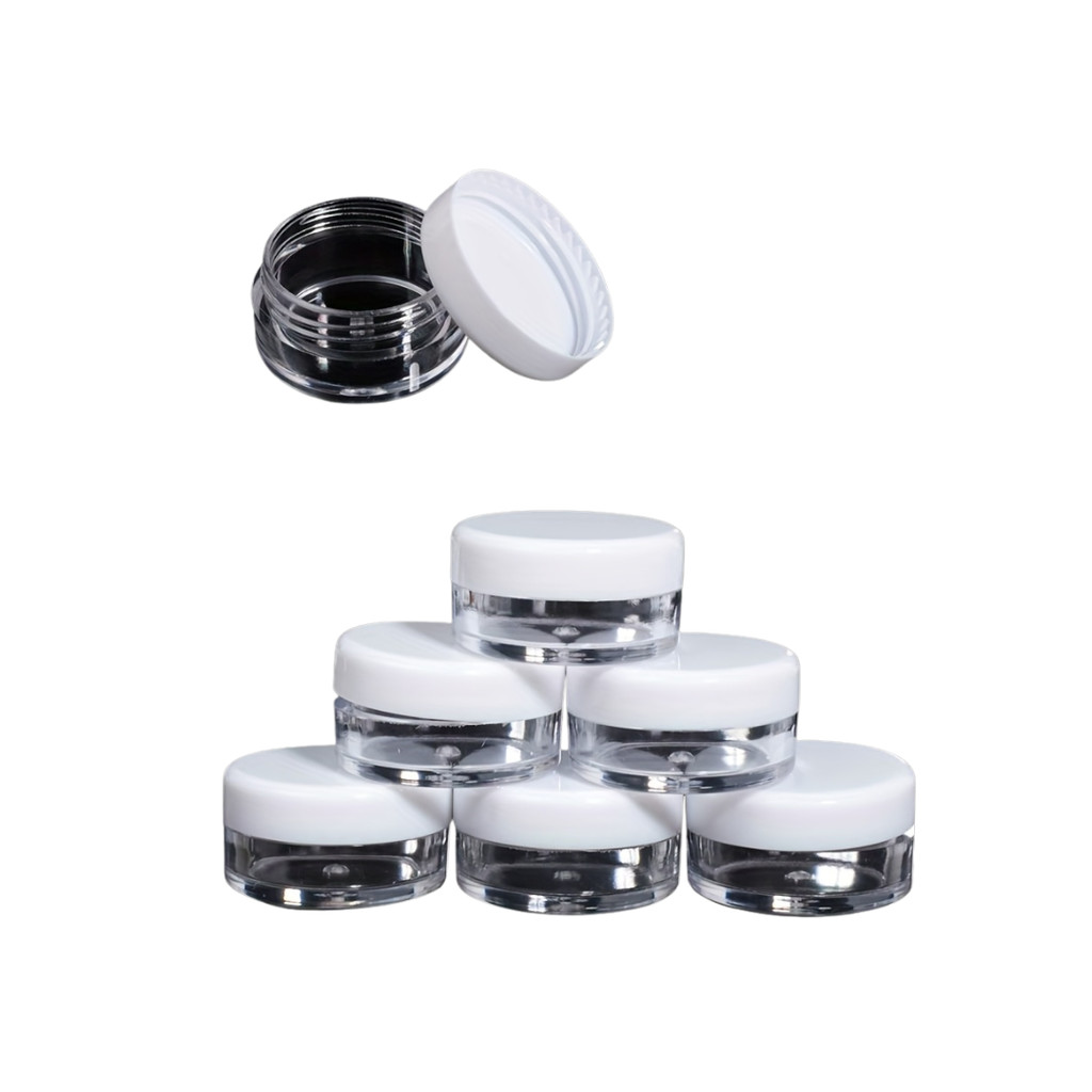 Kit 10 Mini Jarras 5g – Potes Transparentes com Tampa para Cremes e Maquiagem