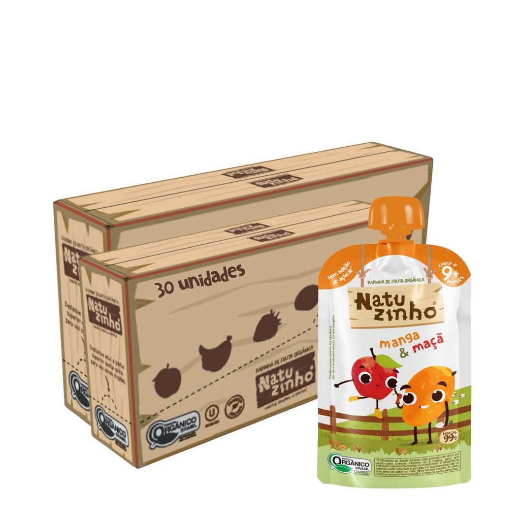 Kit Papinha Organica Natuzinho Manga Maça Bebe 30 unidades