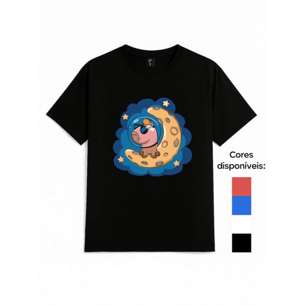 Camiseta Capivara Astronauta Infantil e Adulto Masculina Menino Camisa Juvenil Básica Branca Estilosa Unissex