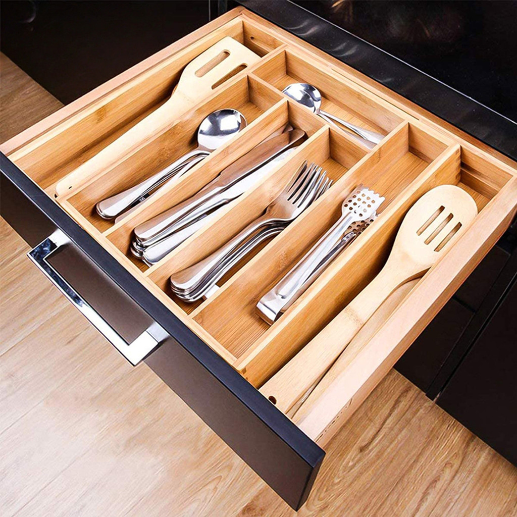 Porta Talheres Organizador Gaveta Bambu 7 Divisoria Extensivel Ajustavel em Oferta na Shopee