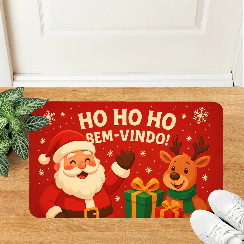 Tapete Decorativo Para Porta Decoração Natalina Feliz Natal Papai Noel Ho Ho Ho Bem Vindo — imagem 1