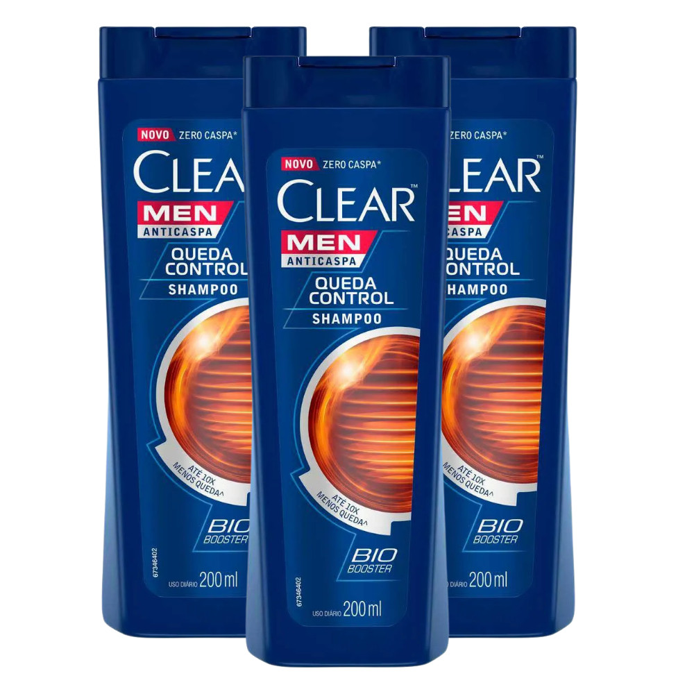 Shampoo Clear Men Queda Control Anticaspa 200ml | Reduz a Queda Capilar | Cabelos Fortes e Protegidos Todos os Dias