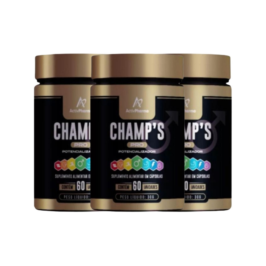 Kit 3x Champs Pro Aumenta O Tamanho E A Grossura 60 CAPS em Oferta na Shopee