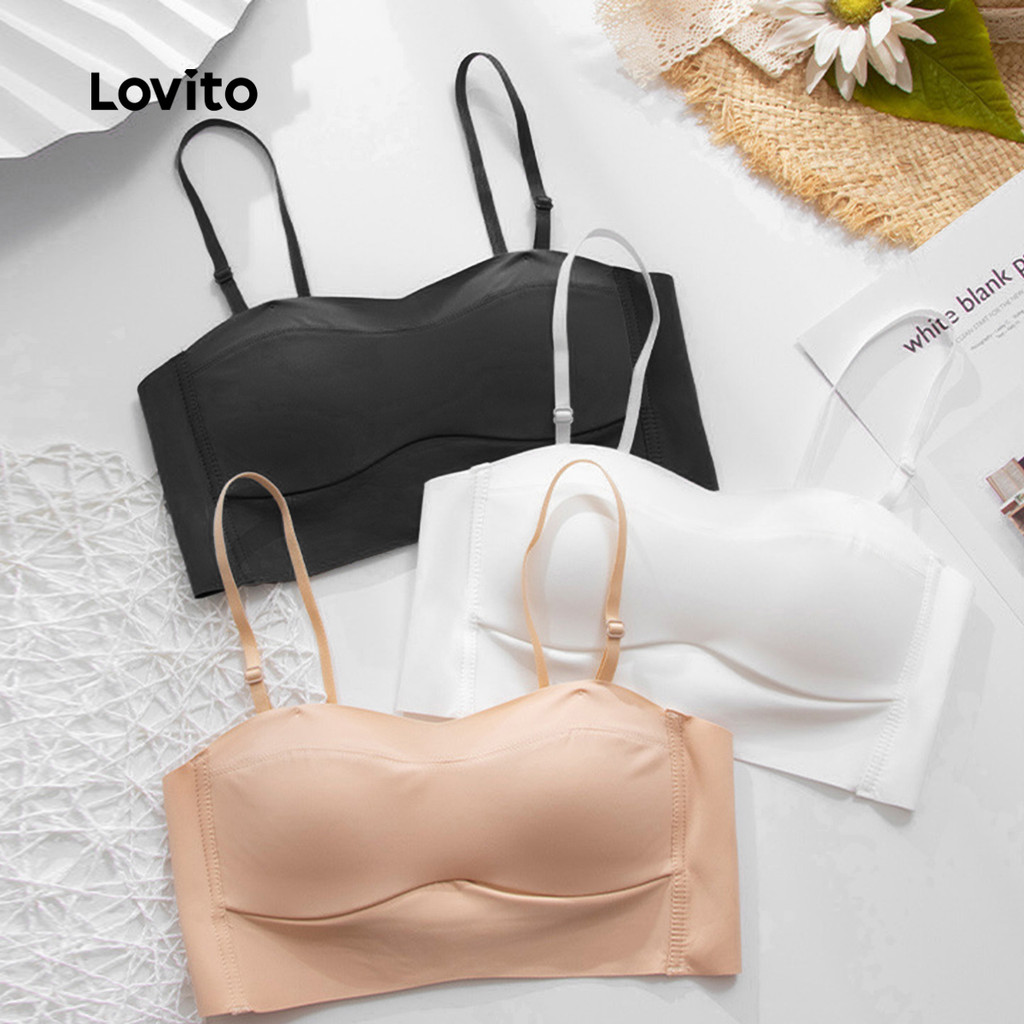 Detalhes do Lovito Refine Sutiã Push Up Casual Sem Costura Sem Costas Ajustável Para Mulheres LNA17193