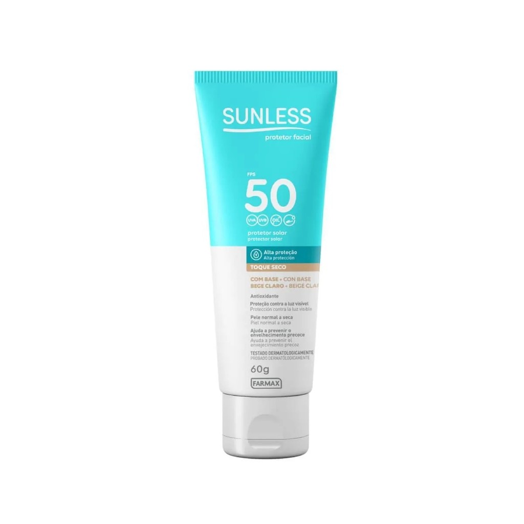 Protetor Solar Facial Sunless FPS50 Cor Bege Claro 60g