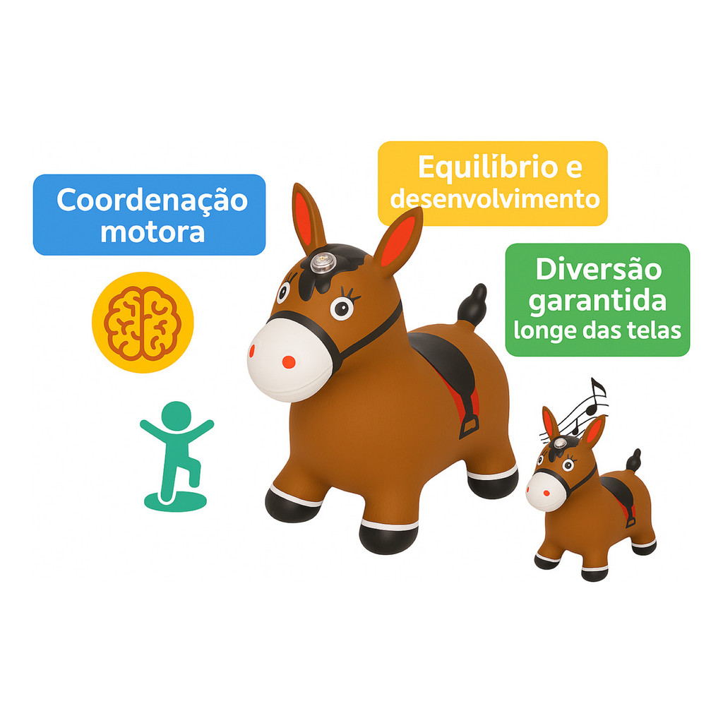 Cavalinho De Borracha Marrom Cavalo Inflável Burrinho Infantil Upa Upa Musical Som E Luz Brinquedo Educativo Equilíbrio
