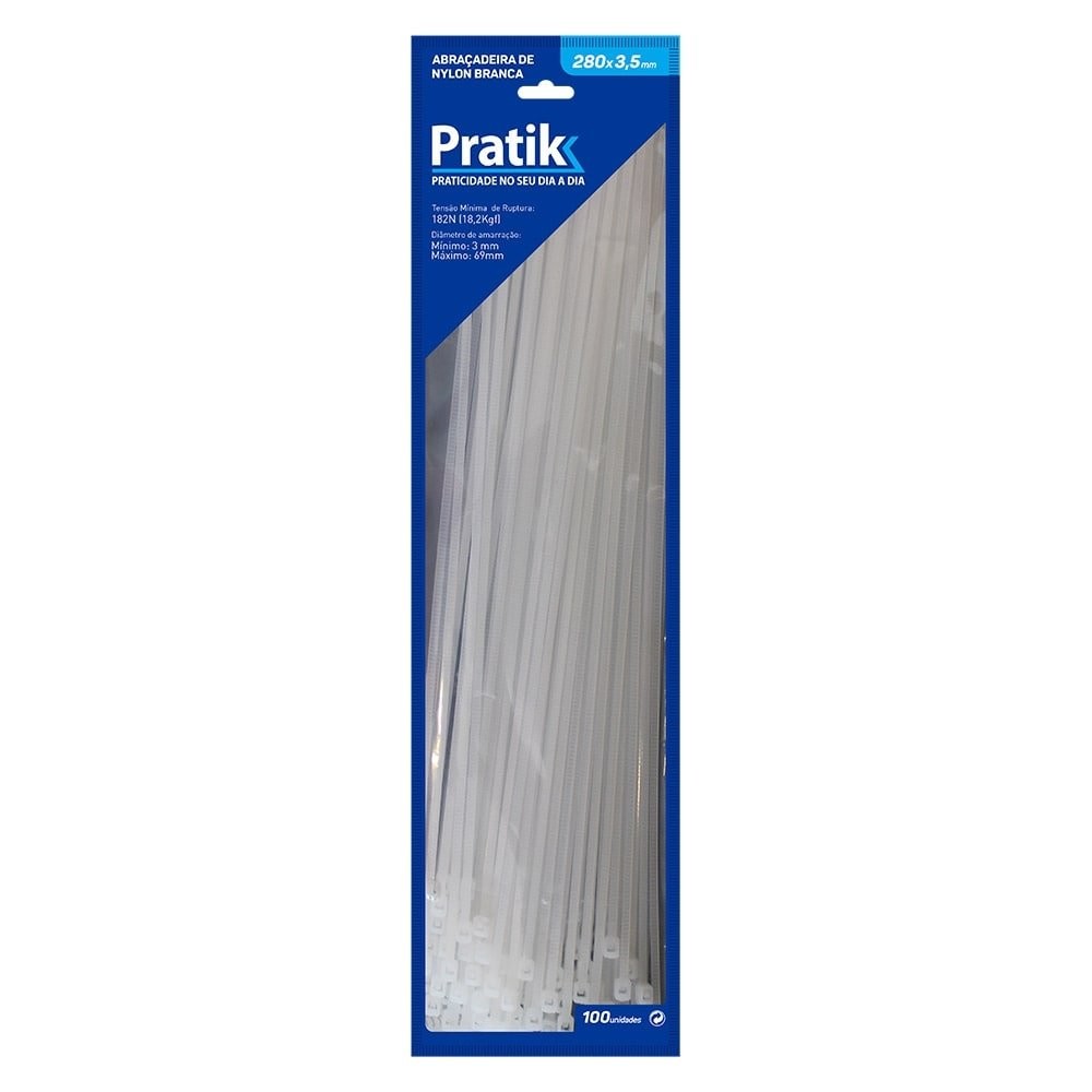 Abraçadeira Nylon Pratik 280x3,5mm Branco - Embalagem com 100 Unidades em Oferta na Shopee