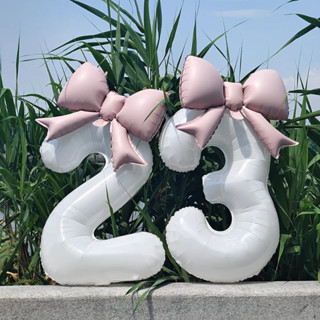 32/40 Polegada Balões De Número De Aniversário Novas Meninas Princesa Rosa Bownot Festa De Casamento Jumbo Branco Balão em Oferta na Shopee