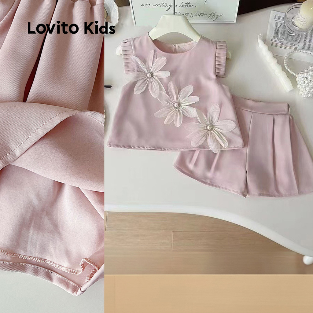 (New) Lovito Kids Conjuntos de Shorts Fofos com Apliques Primavera/verão Conjuntos de Shorts rosas LNL115049 em Oferta na Shopee