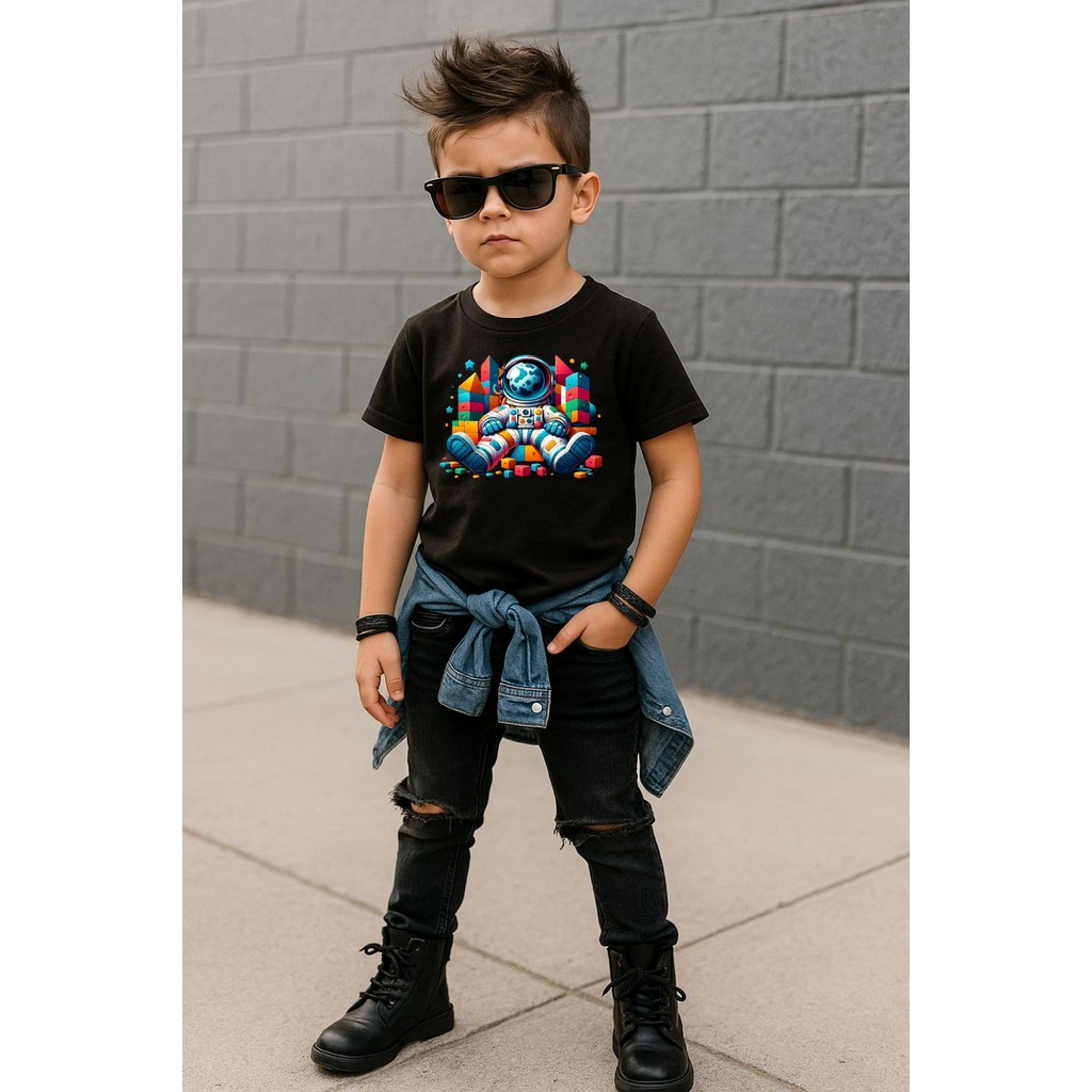 Camiseta Kids Astronauta Estampa Espaço Algodão Presente Dia das Crianças Menino