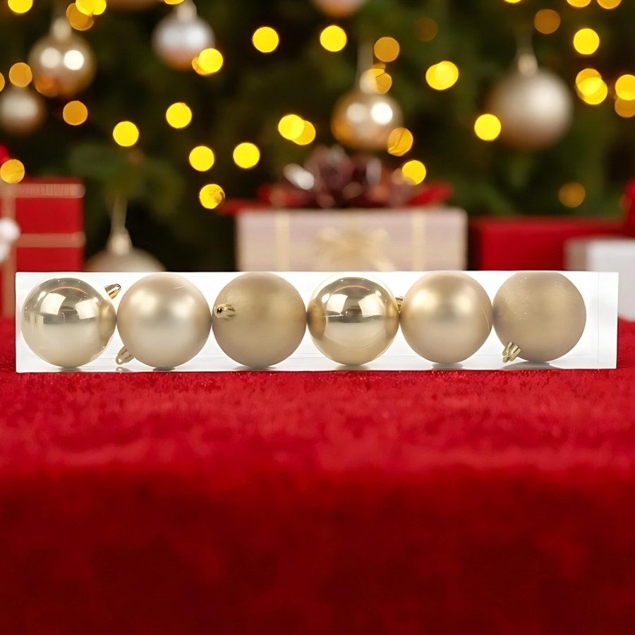 Bolas de Natal em Tubo - Ouro Perolada, Matte e Glitter - 7cm - 6 unidades - Cromus - Rizzo