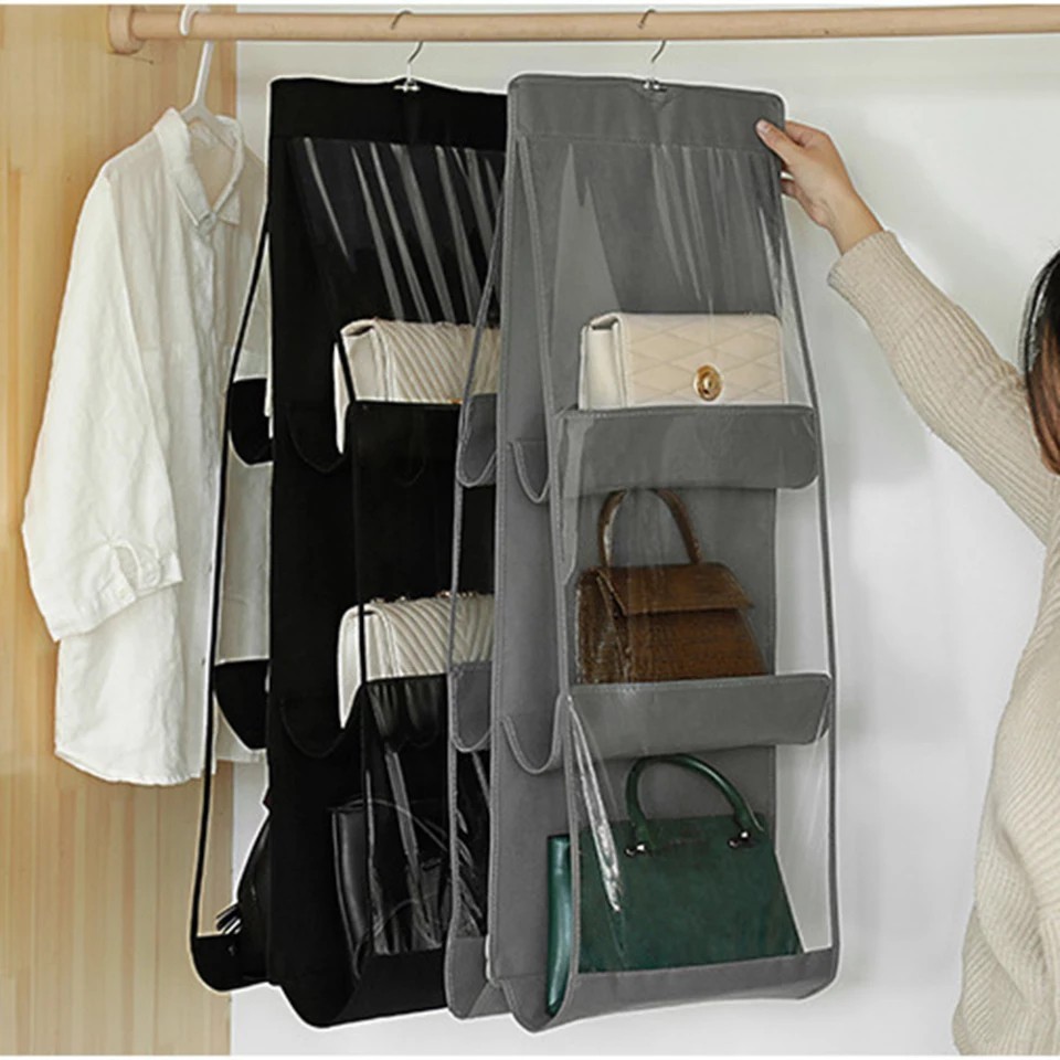 Porta Bolsa Organizador Cabide 6 Divisórias Multiuso PVC Dobrável Para Guarda Roupa Acessórios em Oferta na Shopee