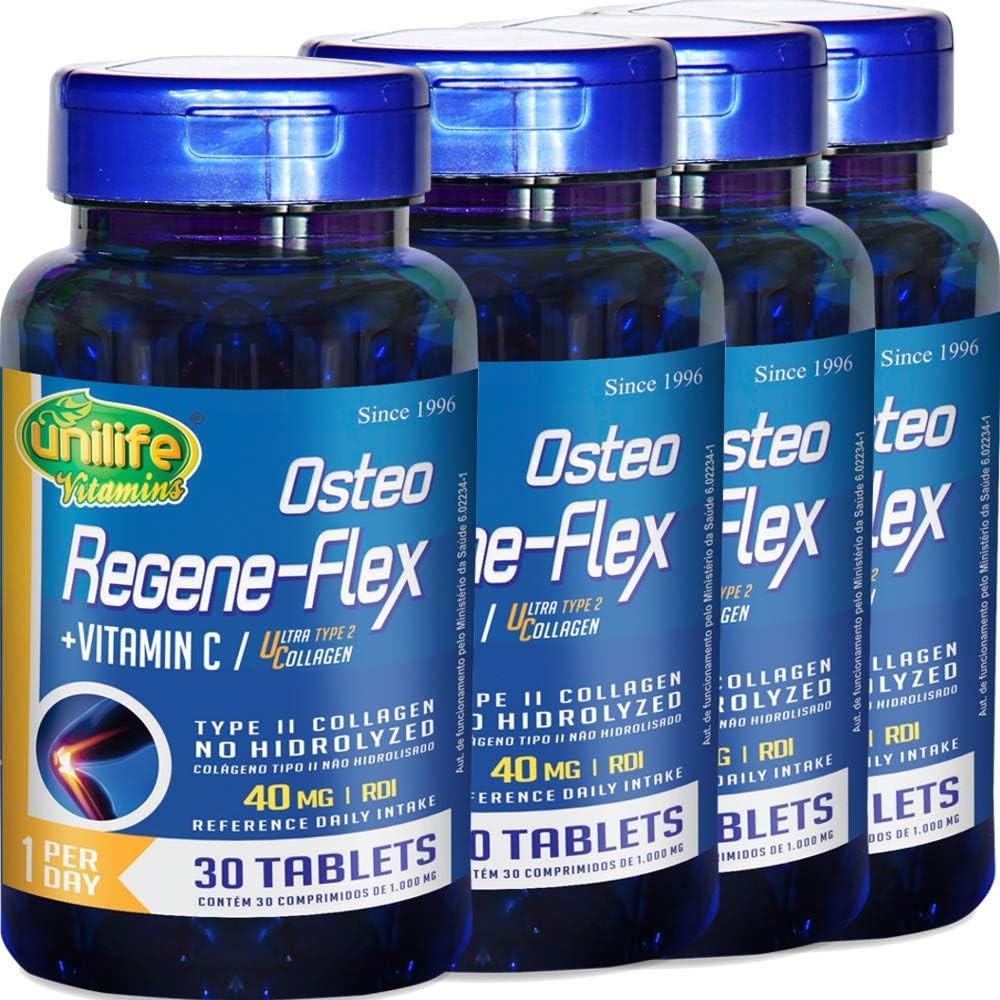 Kit com 4 Frascos de Colágeno Tipo 2 (UC2) Osteo Regeneflex 30 Comprimidos Unilife