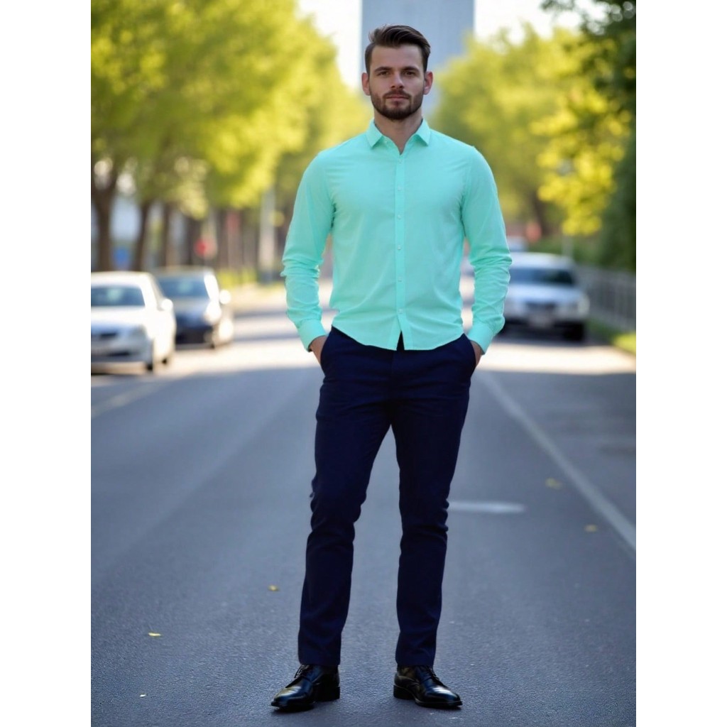 KIT CONJUNTO MASCULINO CALCA SARJA + CAMISA SOCIAL SLIM FIT