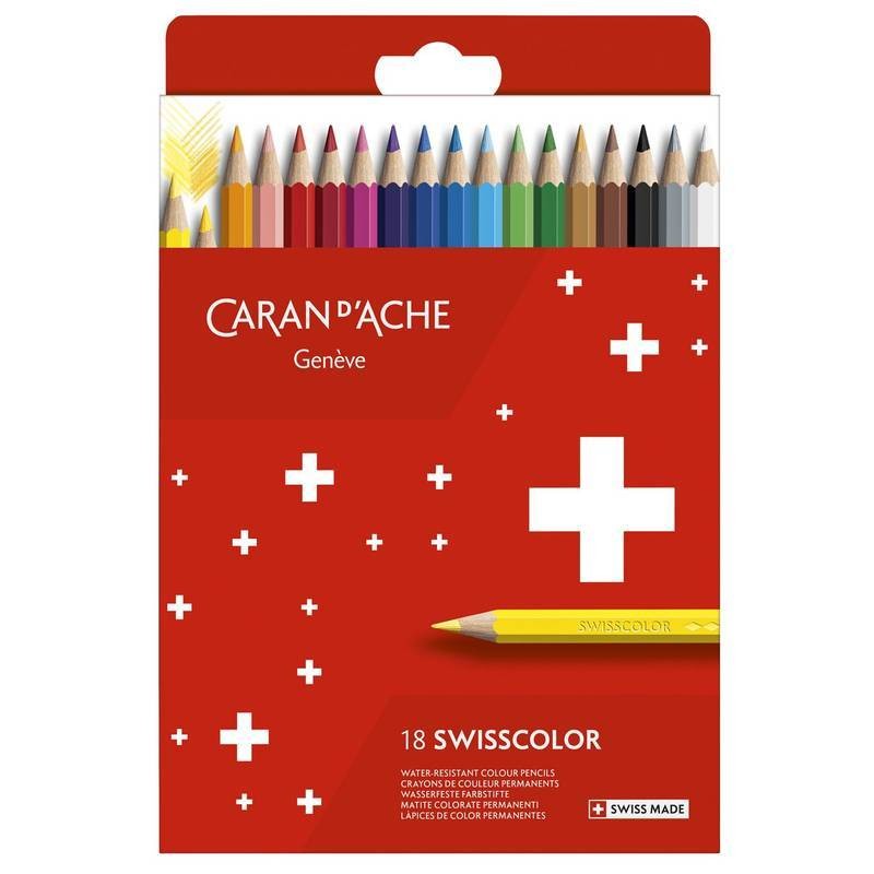 Lápis de Cor Caran d' Ache Swisscolor Cardboard Permanente 18 Cores