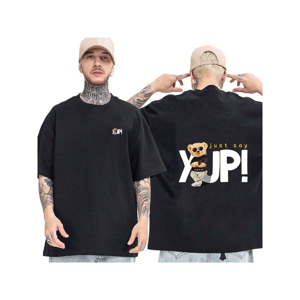 Camiseta OVERSIZED Preta StreetWear Gola em Ribanna Alta Plus Size Modelo: "YUP" ! !