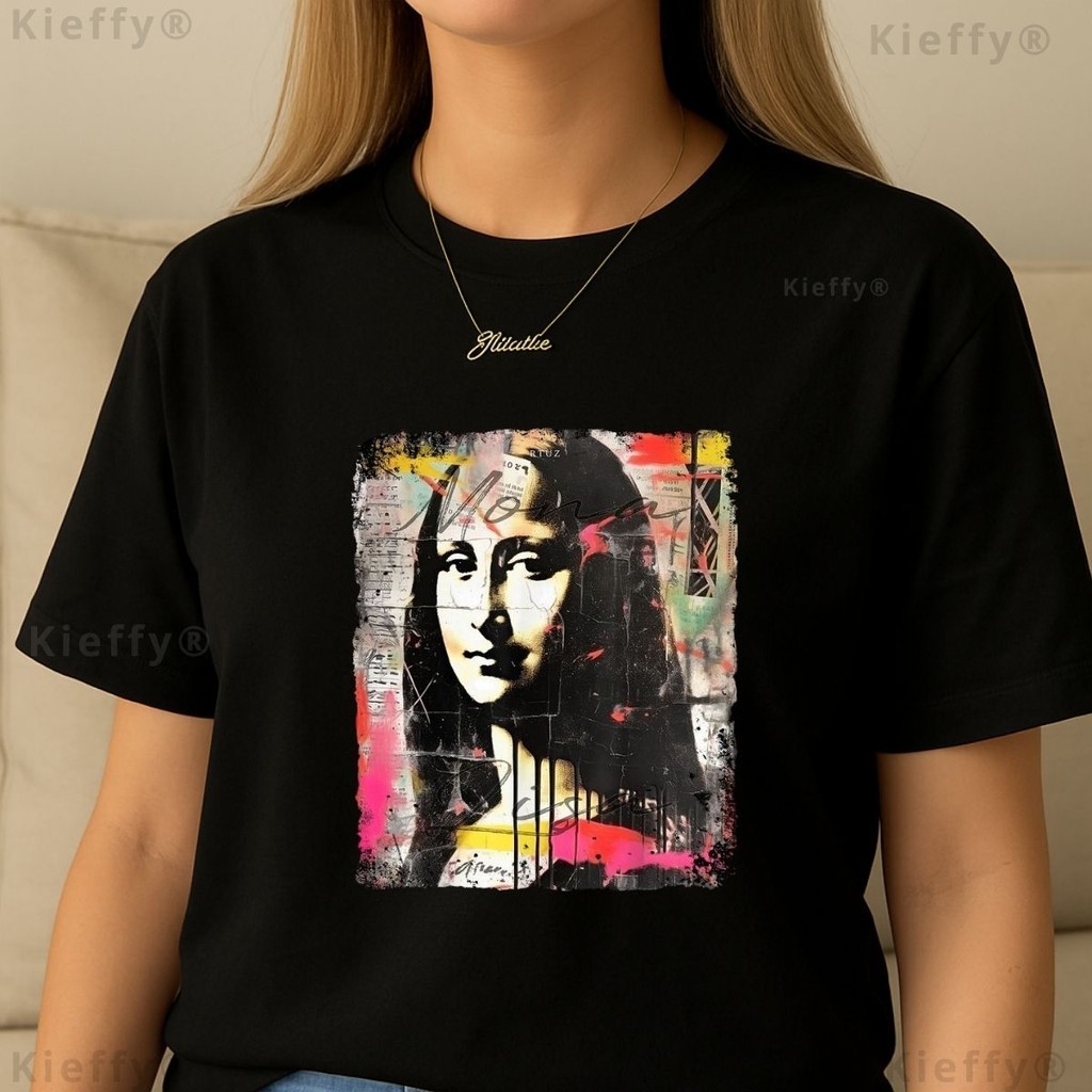 Camiseta Feminina Mona Lisa Arte Colorida 100% Algodão Confortável em Oferta na Shopee