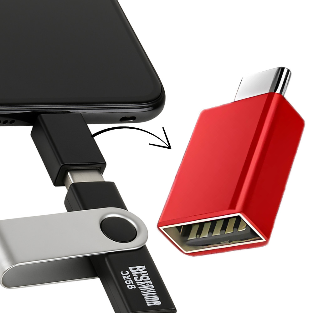 Adaptador Tipo C Otg Cor Vermelho Conecta Pendrive Para Celular Tablet Adaptador Otg Usb Para Tipo C