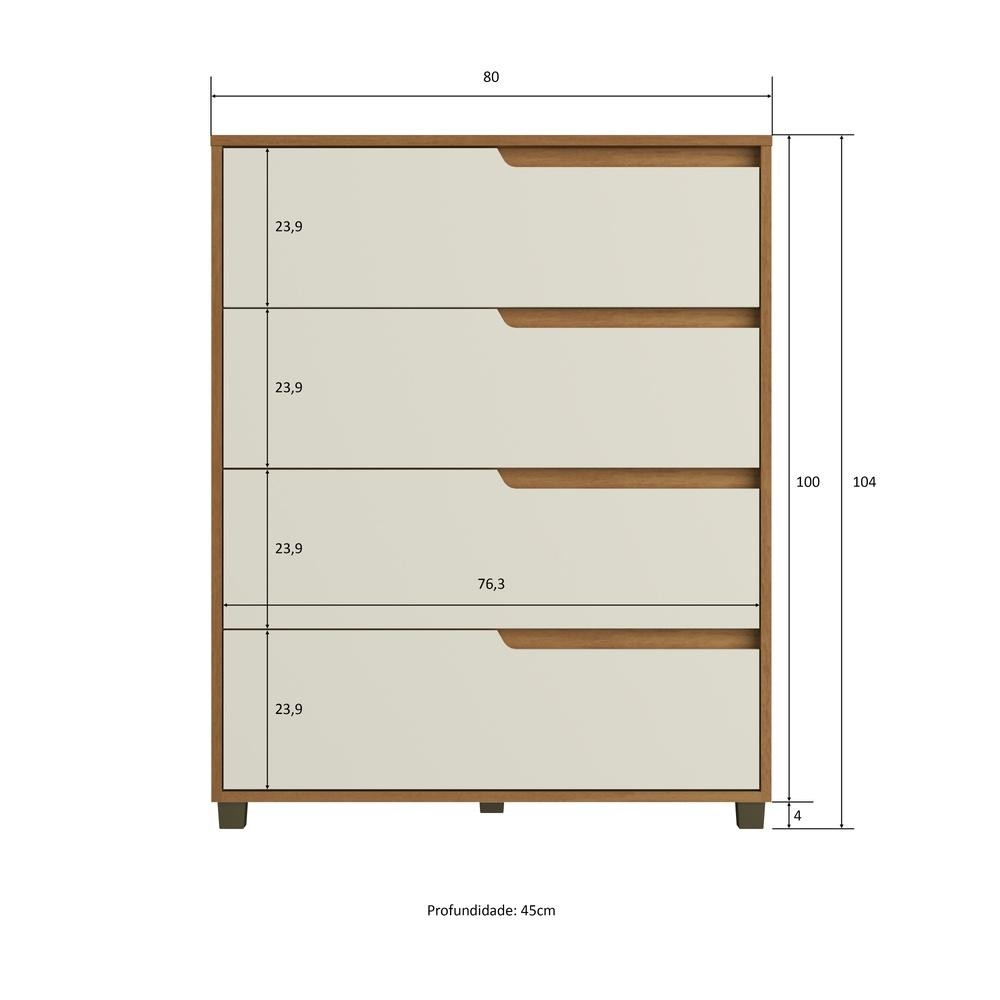 Cômoda 4 Gavetas 104x80 Cm Viena Nature Off White 100% MDF Casamia · foto 2