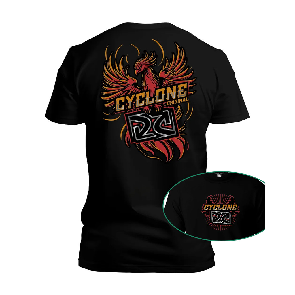 Camiseta Preta Unissex com Estampa de Fênix e "Cyclone Original", Estilo Urbano