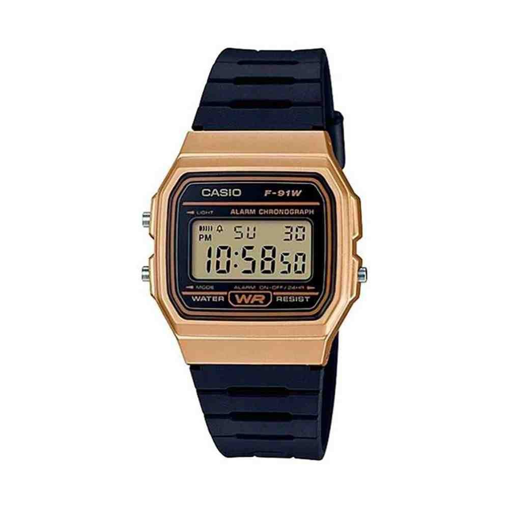 Relógio Casio Dourado Preto Unissex F-91WM-9ADF