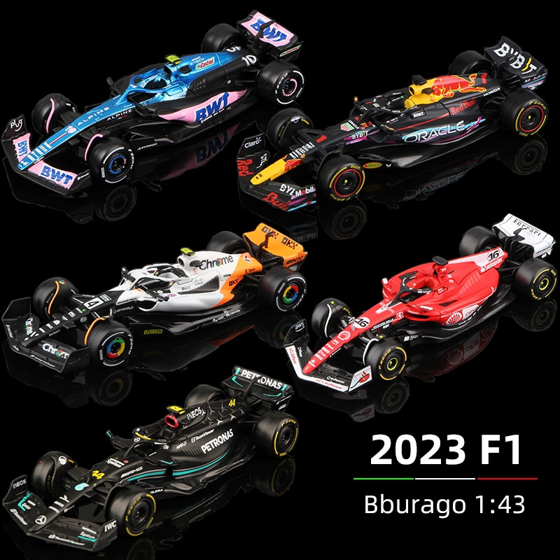 1:43 Escala Bburago 2023 Modelo de Carro de Corrida F1 RB19 W14 SF23 AMR23 Carro de Corrida de Metal Red Bull Mercedes F