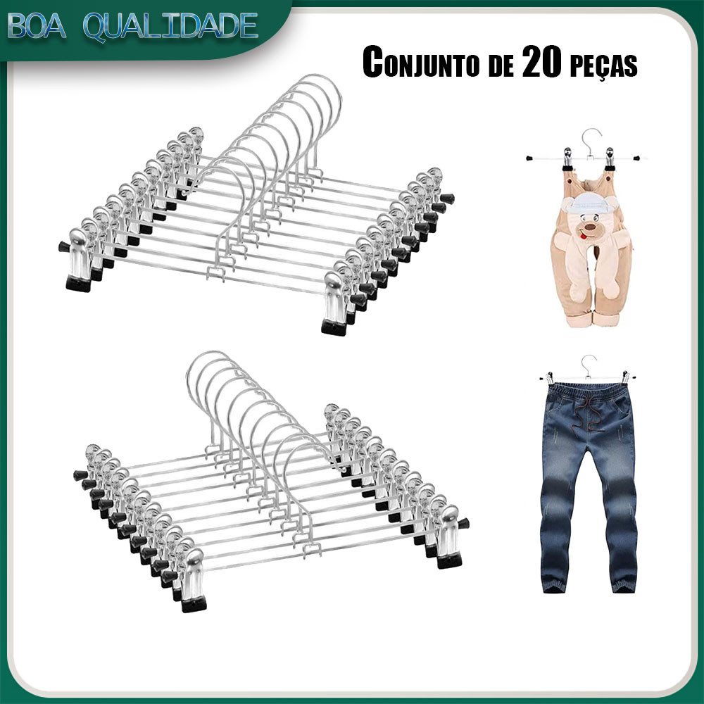 Cabides Presilha Metal Cromado Kit Com 20 Para Saia Calça Bermuda Vestido Atacado
