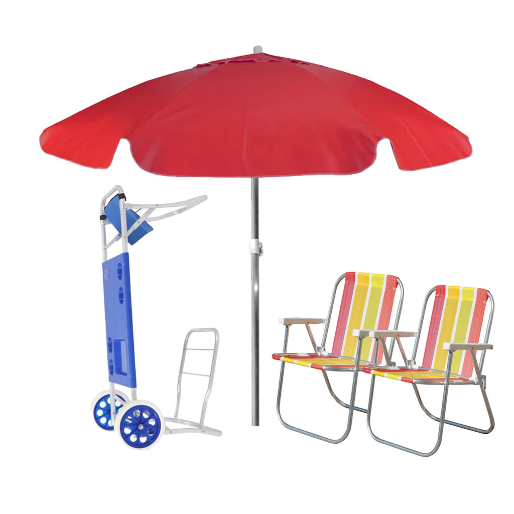 Kit Praia Carrinho Mesa Guarda Sol 2 Cadeiras: Onde Comprar | BuscaProdutos