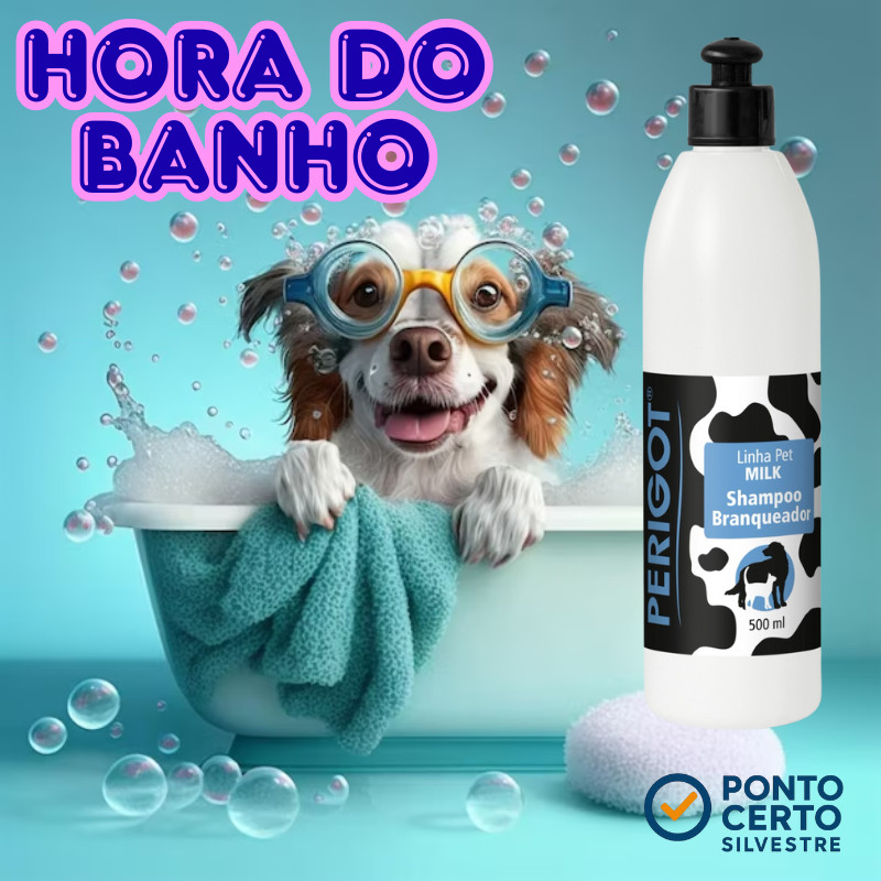 Shampoo Branqueador Perigot Pet 500ml Para Cães e Gatos Realça Pelos Brancos, Limpeza Profunda e Perfume Suave
