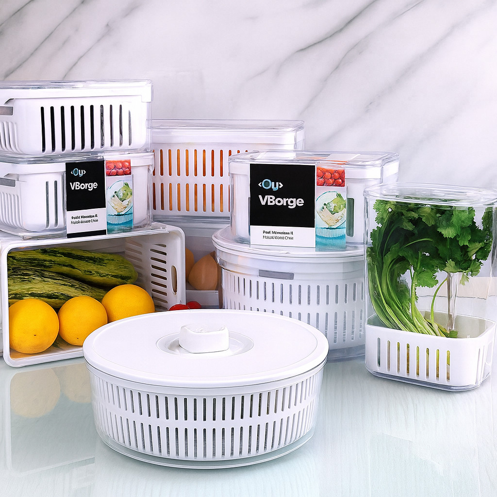 Organizadores de Acrilico Clear Fresh OU Transparentes com Cesto Escorredor para Geladeira 5L