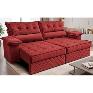 Sofá Retrátil e Reclinável 2,40m com Molas e Espuma D33 Thunder Velusoft Vermelho Cama inBox em Oferta na Shopee