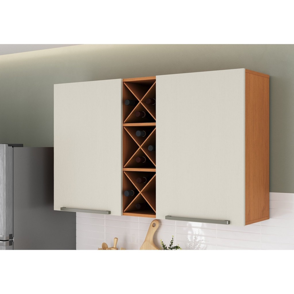 Armário Aéreo Duplo com Garrafeiro 120cm Favorita Cinamomo/Areia em Oferta na Shopee