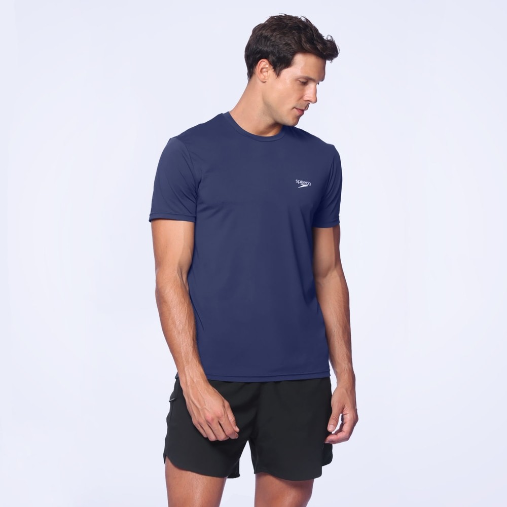 Camiseta Masculina Basic Run Para Corrida Tecnologia Secagem Rápida Speedo - AZUL NOTURNO
