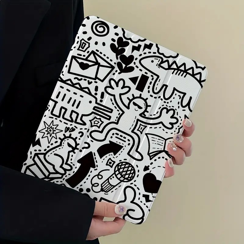 Capa Capinha Silicone Flip Graffiti para Tablet Samsung Galaxy Tab S6 Lite A9 PLUS S9 S10 FE PLUS +Case Slot para Caneta
