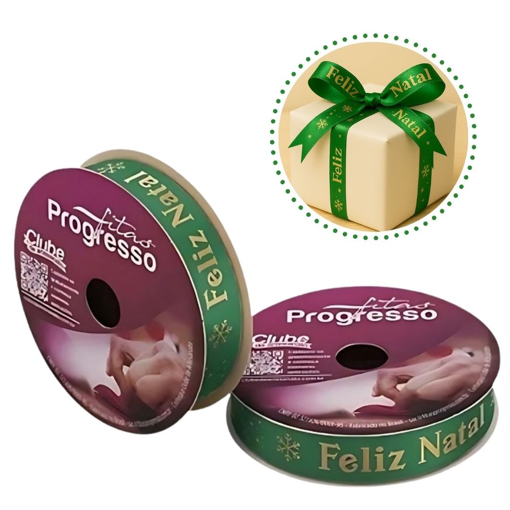 3 ROLO DE 10 METROS DE FITA CETIM 15 MM FELIZ NATAL COR 507 - FITAS PROGRESSO(CHOCO)