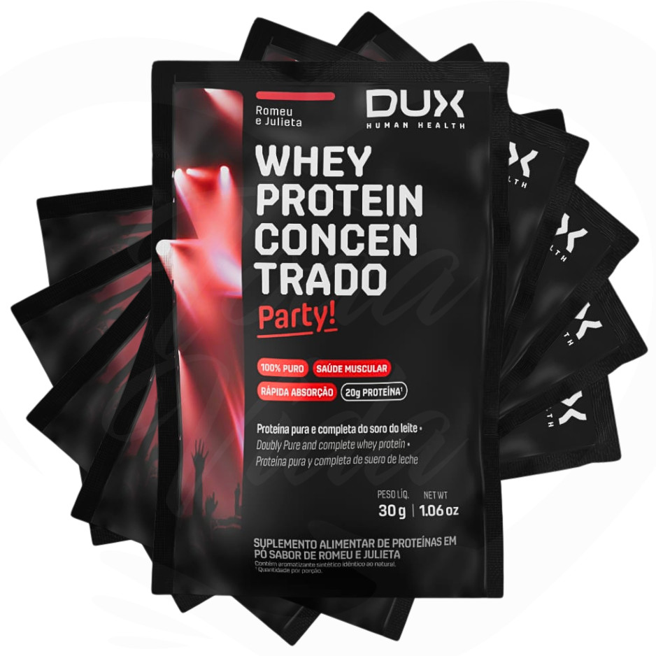SACHÊ DUX 28G ROMEU E JULIETA - KIT 5 UNID WHEY PROTEIN CONCENTRADO PARTY