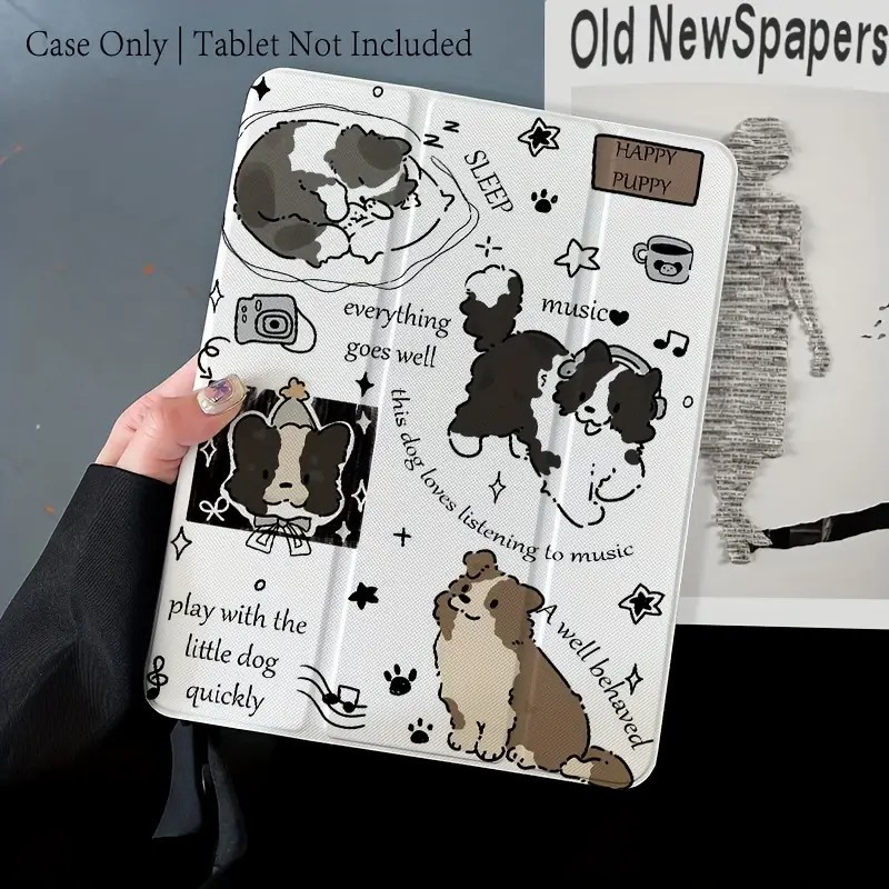 Capa Capinha Flip Cachorrinho  fofo para Tablet Samsung Galaxy Tab S6 Lite A9 PLUS S9 S10 FE PLUS +Case Slot para Caneta